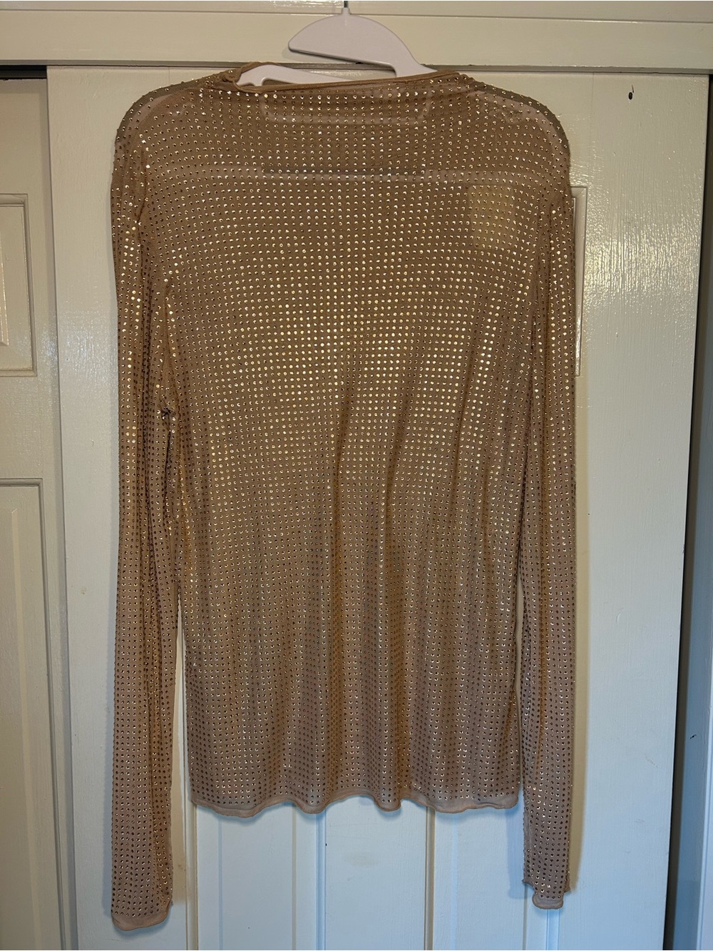 Intimately by Free People Long-Sleeve Sheer Metallic Rhinestone Knit Top Bronze